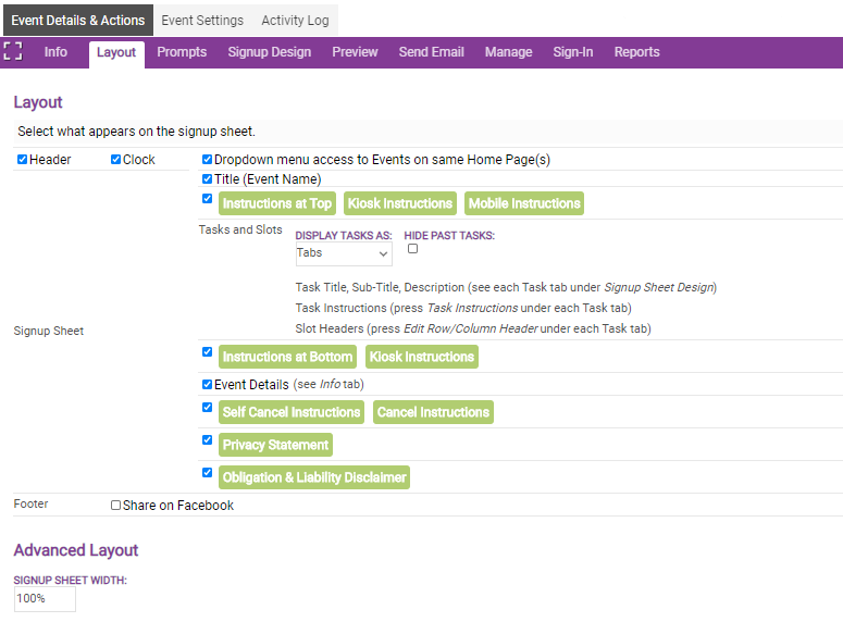 event details layout tab