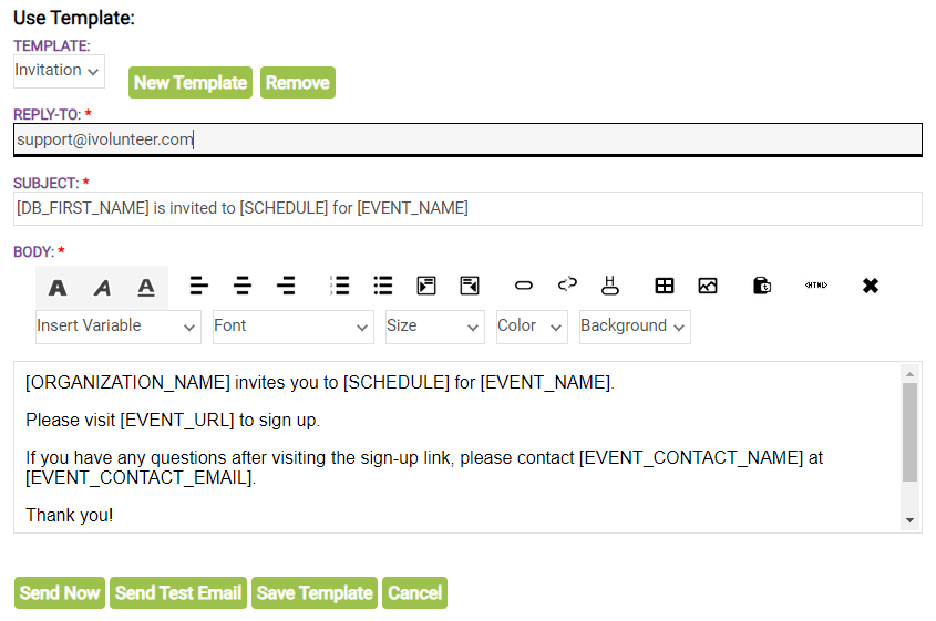 template for email to invite volunteers to sign up